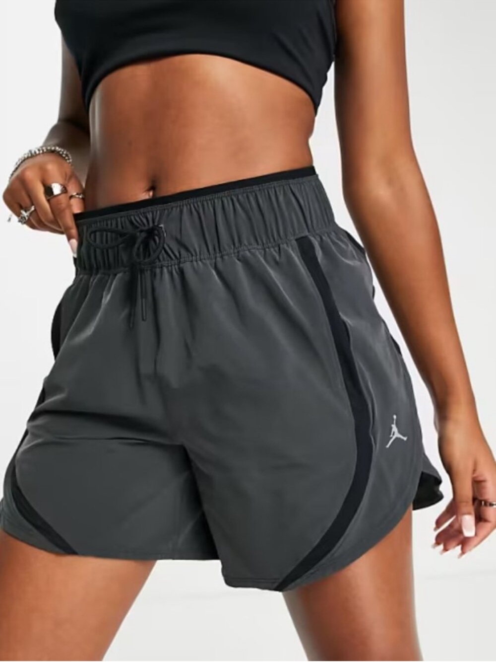 Air Jordan Women's Gray Black Sport High-Waisted Side Mesh Training Shorts Small